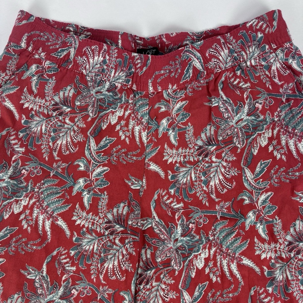 Ann Taylor Loft Pants Womens Red Palazzo Wide Leg Pockets Floral Fern Sz M